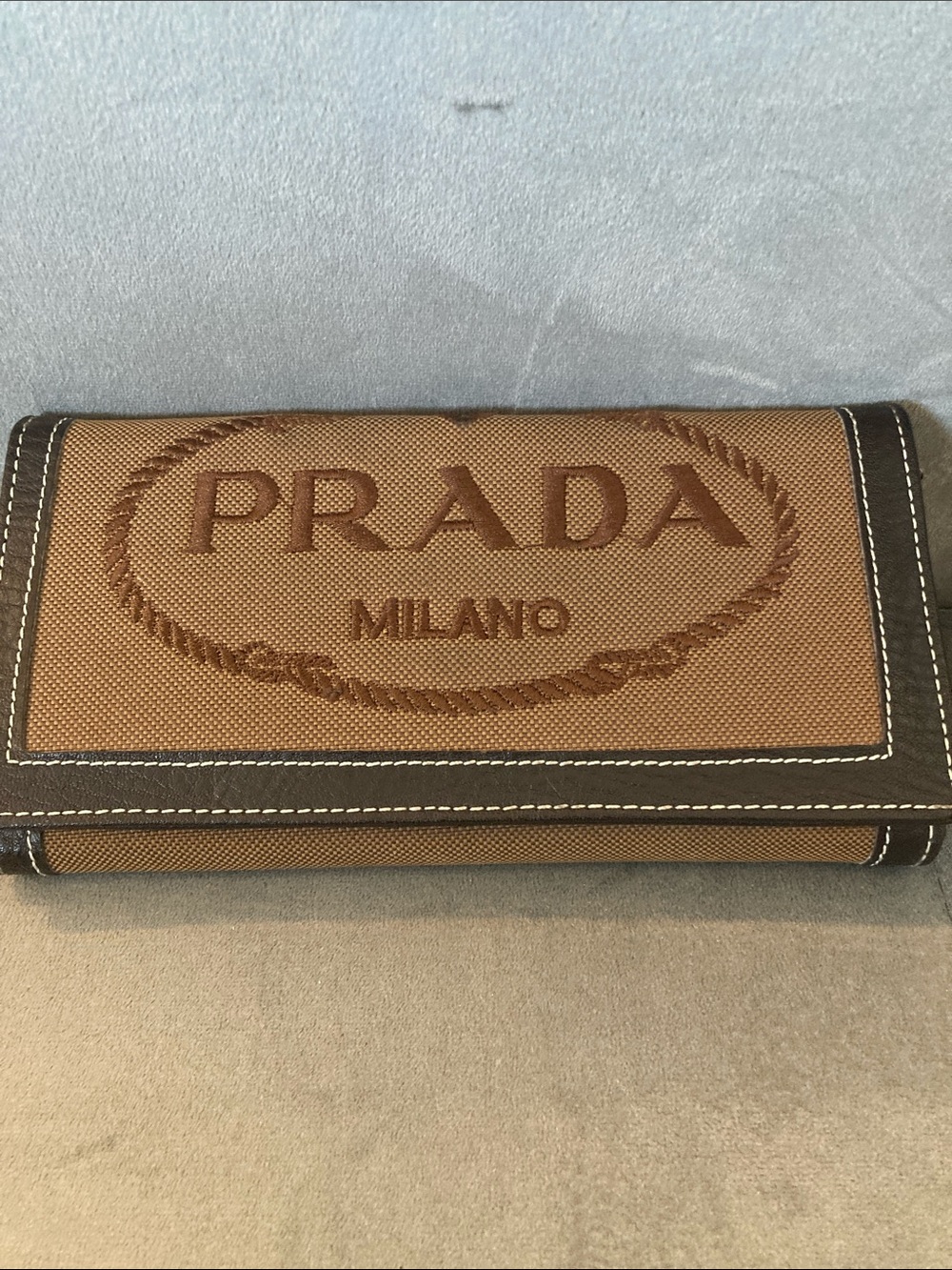 Prada- like  Brown Canvas Logo Continental Wallet with Dark Trim
